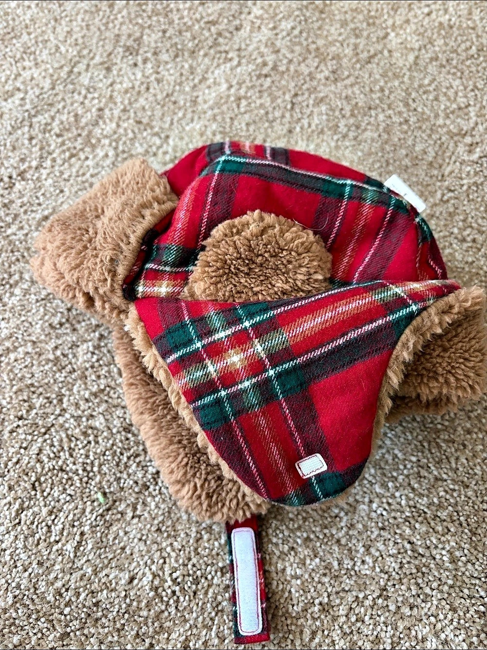 Carter's Plaid Faux Shearling Trapper Hat Red & Brown Girls 2T/4T
